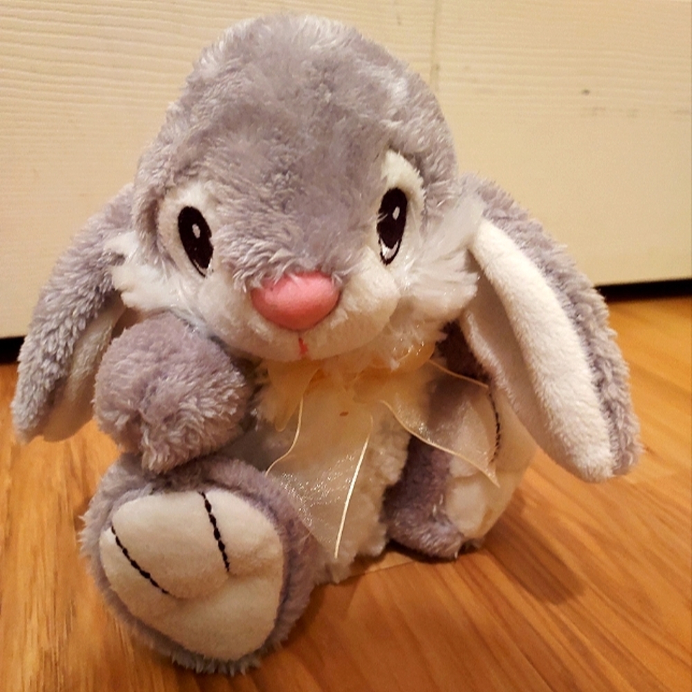 Dan Dee Gray Bunny Rabbit Plush Pink Nose Stuffed Animal Soft Easter Floppy Ears